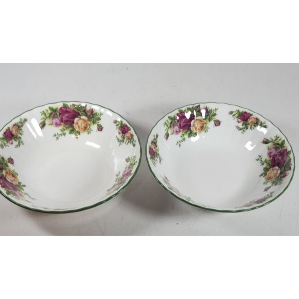 Royal Albrt OCR Set Of 2 Micro Oatmeal Bowls Cereal Soup 6 1/4" Green Rim GUC